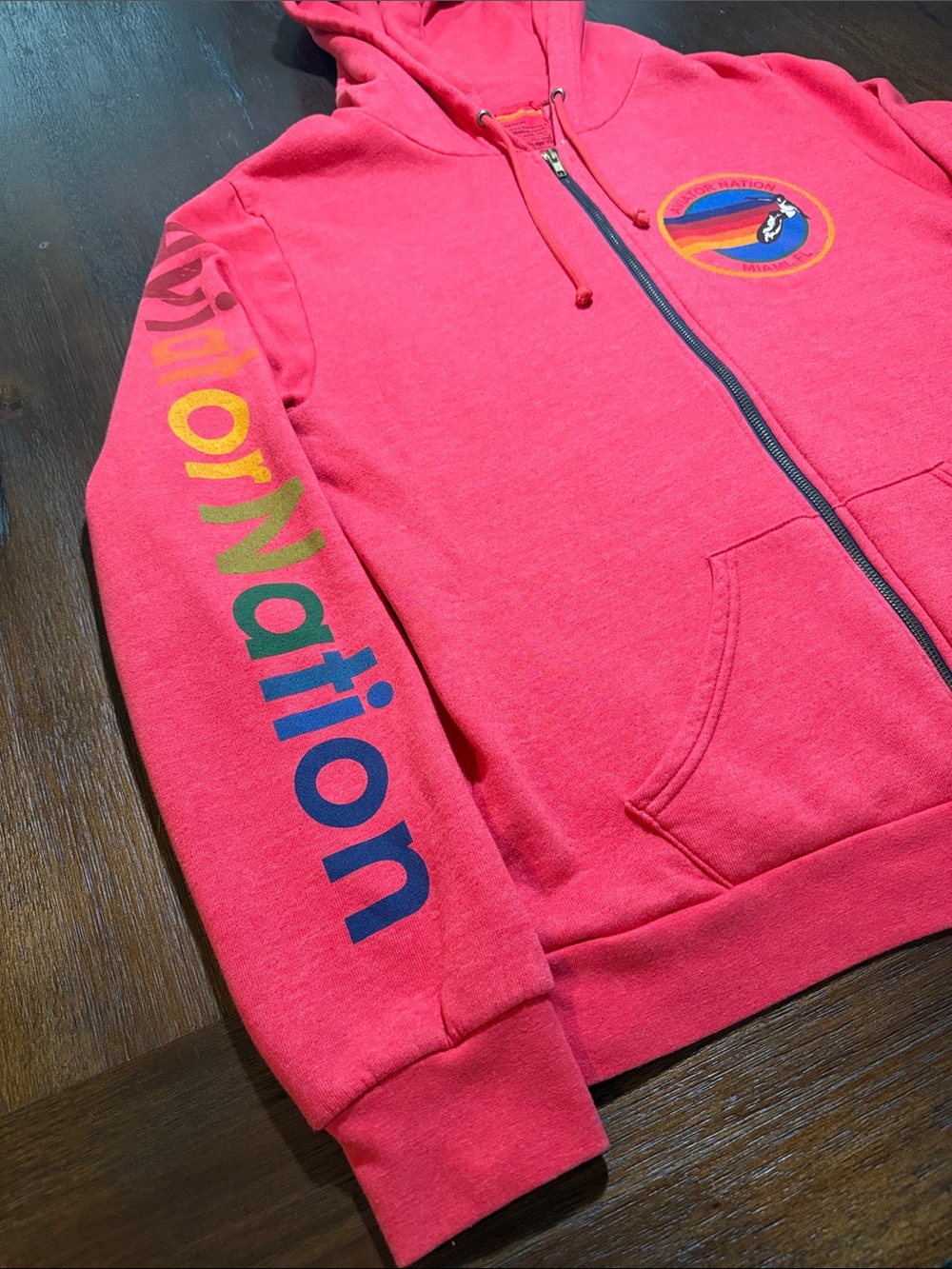 Aviator Nation Heather Red Zip Hoodie with Rainbow Sleeve Logo XL - Picture 3 of 6